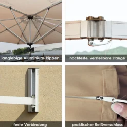 247 cm Wandschirm Terrassenschirm mit verstellbarem Mast Sonnenschirm mit Windventil Beige