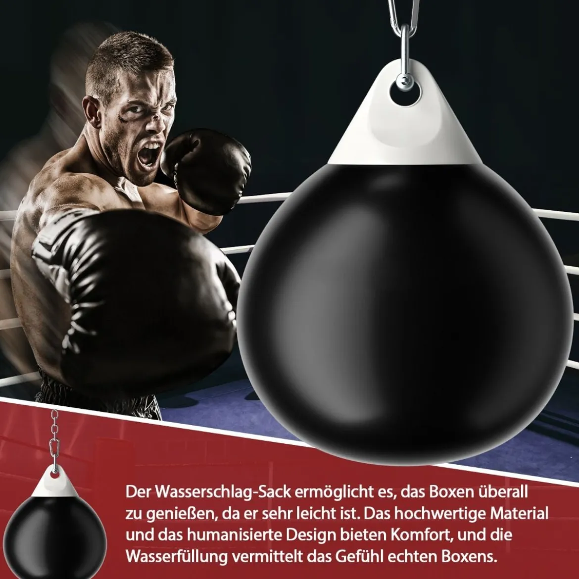 Ø45 cm Wasserboxsack 50 kg Boxing Punching Bag mit Verstellbarer Metallkette Schwarz