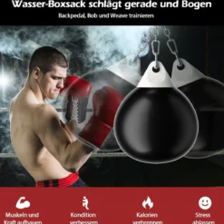 Ø45 cm Wasserboxsack 50 kg Boxing Punching Bag mit Verstellbarer Metallkette Schwarz