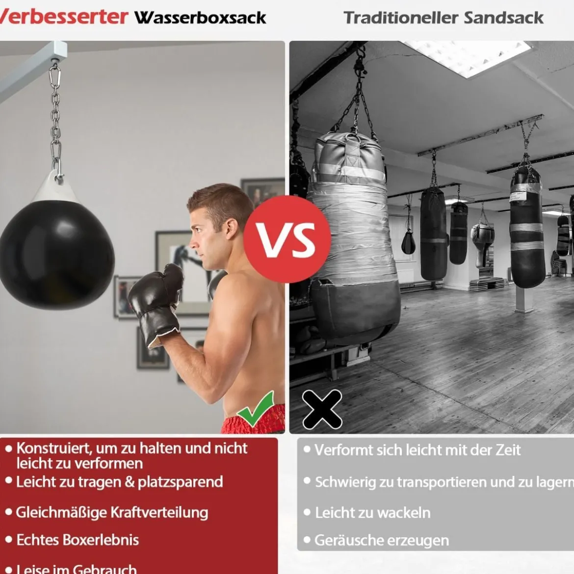 Ø45 cm Wasserboxsack 50 kg Boxing Punching Bag mit Verstellbarer Metallkette Schwarz