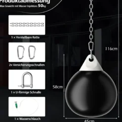 Ø45 cm Wasserboxsack 50 kg Boxing Punching Bag mit Verstellbarer Metallkette Schwarz