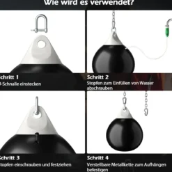 Ø45 cm Wasserboxsack 50 kg Boxing Punching Bag mit Verstellbarer Metallkette Schwarz