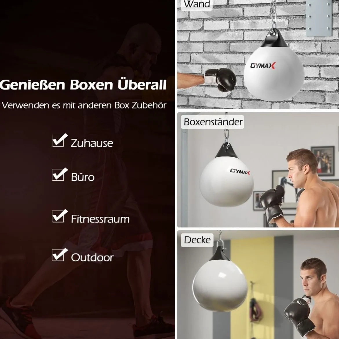 Ø45 cm Wasserboxsack 50 kg Boxing Punching Bag mit Verstellbarer Metallkette Weiß