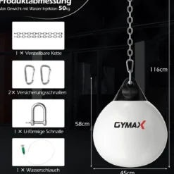 Ø45 cm Wasserboxsack 50 kg Boxing Punching Bag mit Verstellbarer Metallkette Weiß