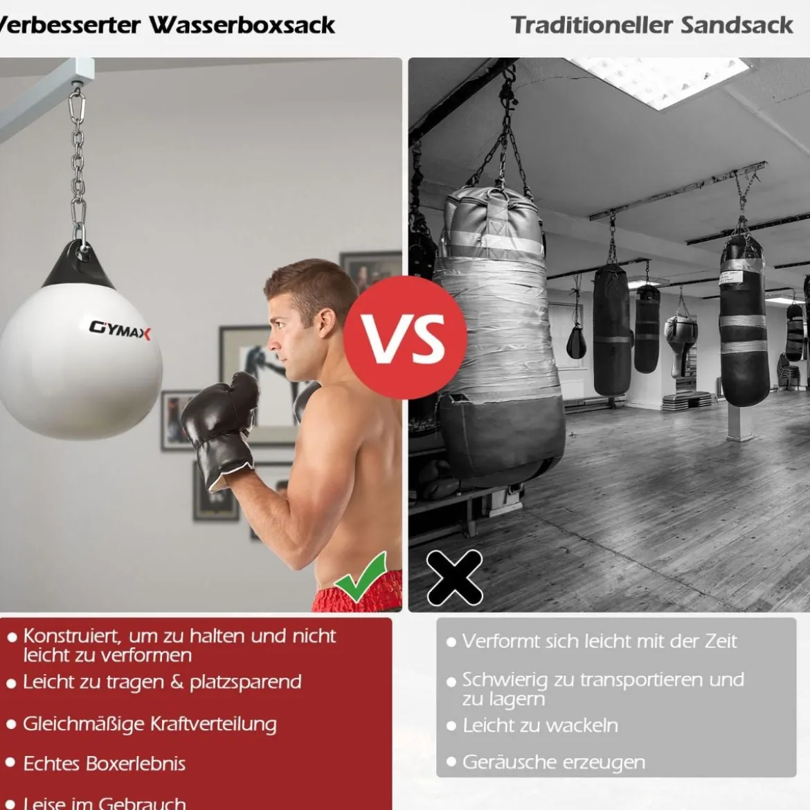 Ø45 cm Wasserboxsack 50 kg Boxing Punching Bag mit Verstellbarer Metallkette Weiß