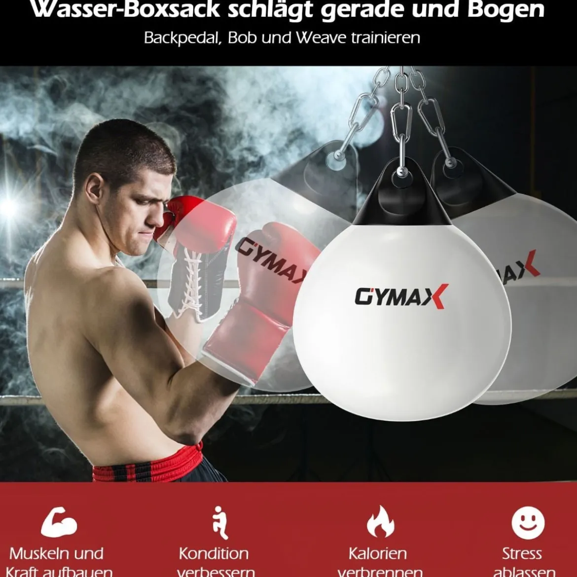 Ø45 cm Wasserboxsack 50 kg Boxing Punching Bag mit Verstellbarer Metallkette Weiß