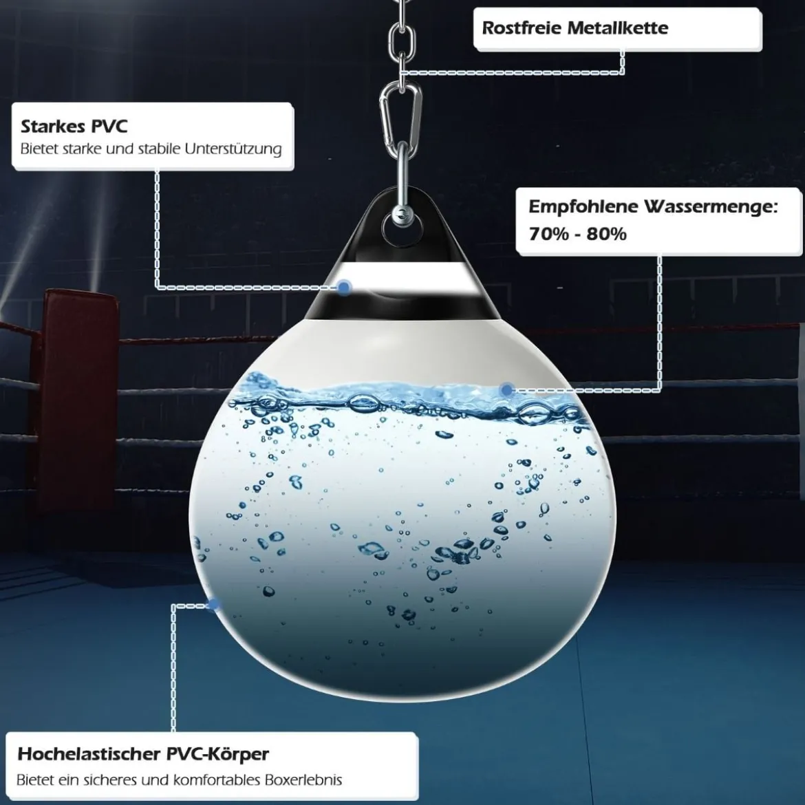 Ø45 cm Wasserboxsack 50 kg Boxing Punching Bag mit Verstellbarer Metallkette Weiß