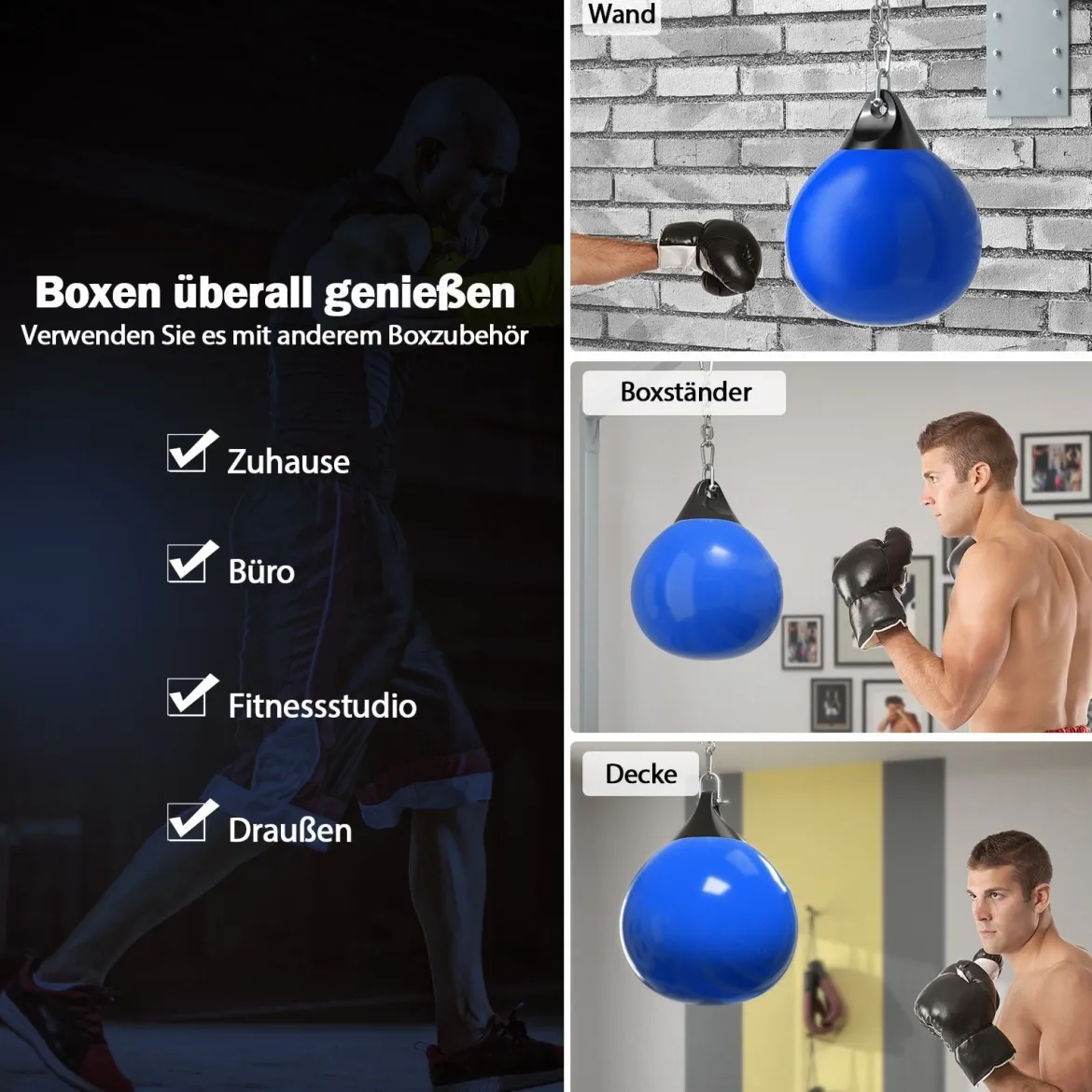 Ø45 cm Wasserboxsack 50 kg Boxing Punching Bag mit Verstellbarer Metallkette Blau
