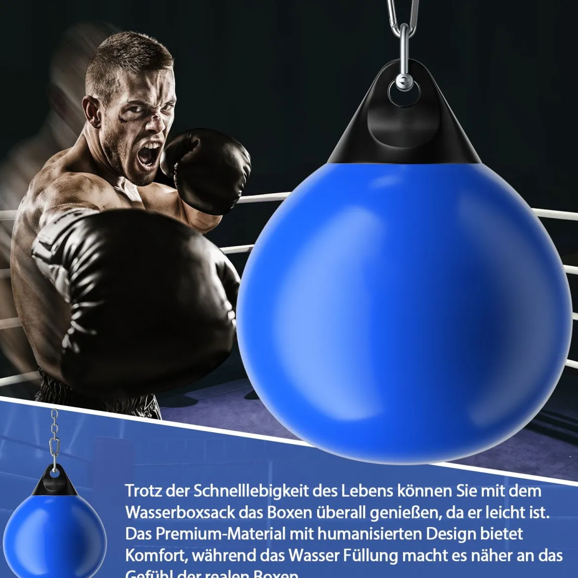 Ø45 cm Wasserboxsack 50 kg Boxing Punching Bag mit Verstellbarer Metallkette Blau