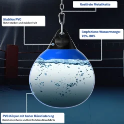 Ø45 cm Wasserboxsack 50 kg Boxing Punching Bag mit Verstellbarer Metallkette Blau