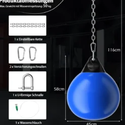 Ø45 cm Wasserboxsack 50 kg Boxing Punching Bag mit Verstellbarer Metallkette Blau