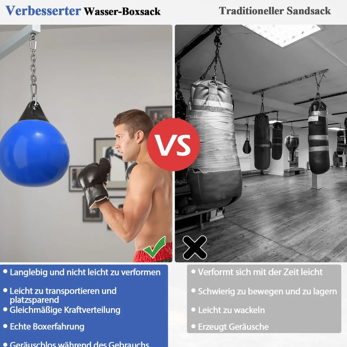 Ø45 cm Wasserboxsack 50 kg Boxing Punching Bag mit Verstellbarer Metallkette Blau