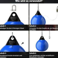 Ø45 cm Wasserboxsack 50 kg Boxing Punching Bag mit Verstellbarer Metallkette Blau