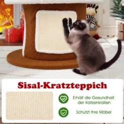 154 cm Weihnachts-Kratzbaum mit 4 Kuschelhöhlen & Sisal-Teppich Katzenbaum Kletterturm
