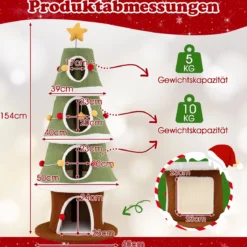 154 cm Weihnachts-Kratzbaum mit 4 Kuschelhöhlen & Sisal-Teppich Katzenbaum Kletterturm