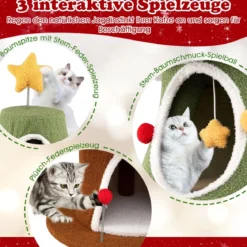 154 cm Weihnachts-Kratzbaum mit 4 Kuschelhöhlen & Sisal-Teppich Katzenbaum Kletterturm