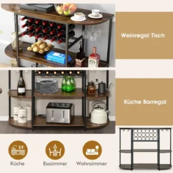 120 cm Weinregal mit Glashalter & Regalen 3 Ebenen Flaschenregal Rustikales Braun