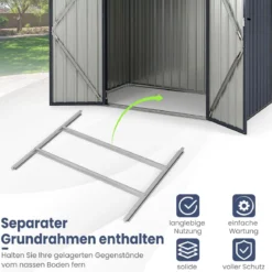 193 cm x 108 cm x 196 cm Außengeräteschuppen verzinktes Metallgerätehaus mit 4 Lüftungen Dunkelgrau