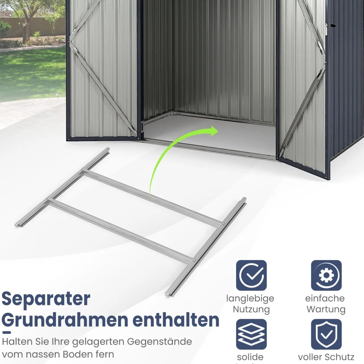 193 cm x 108 cm x 196 cm Außengeräteschuppen verzinktes Metallgerätehaus mit 4 Lüftungen Dunkelgrau
