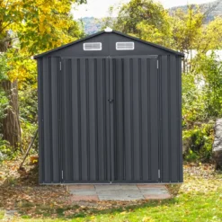 193 cm x 108 cm x 196 cm Außengeräteschuppen verzinktes Metallgerätehaus mit 4 Lüftungen Dunkelgrau