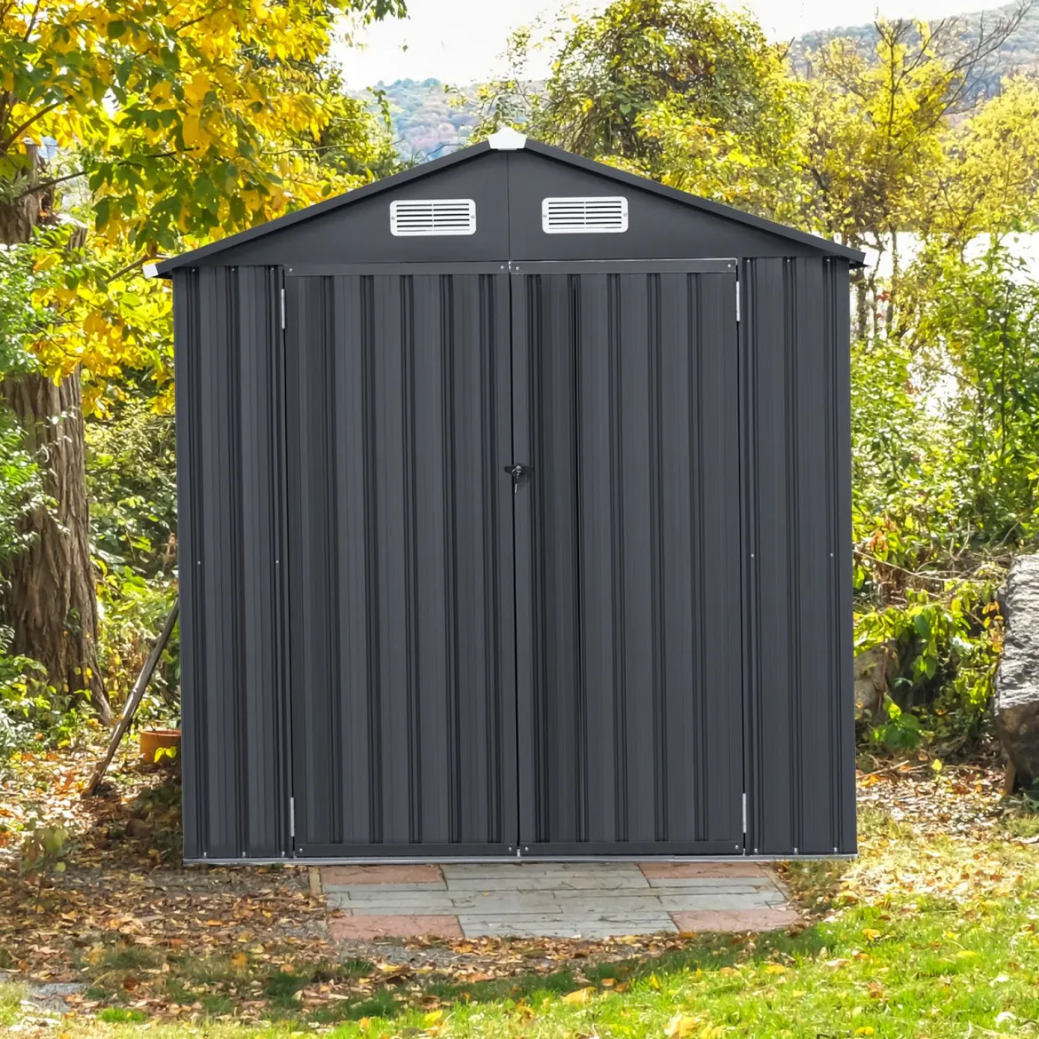 193 cm x 108 cm x 196 cm Außengeräteschuppen verzinktes Metallgerätehaus mit 4 Lüftungen Dunkelgrau