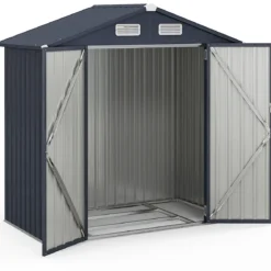 193 cm x 108 cm x 196 cm Außengeräteschuppen verzinktes Metallgerätehaus mit 4 Lüftungen Dunkelgrau