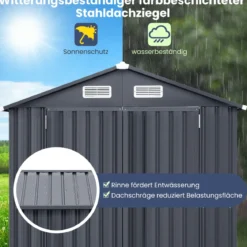 193 cm x 108 cm x 196 cm Außengeräteschuppen verzinktes Metallgerätehaus mit 4 Lüftungen Dunkelgrau