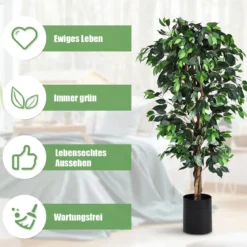 180 cm Zimmerpflanze Deko Kunstpflanze Dekopflanze mit 1008 Blätter und natürlicher Stamm
