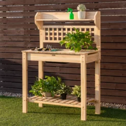 Coatway Gärtnertisch Holz Pflanztisch Garten Arbeitstisch Gartentisch multifunktionale Pflanz-Bank 101 x 45 x 141 cm