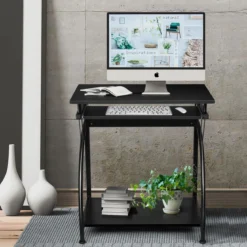 Computer-Schreibtisch Gaming-Tisch mit Tastaturfach & CPU-Halterun höhenverstellbar 70 x 47 x 75 cm Schwarz