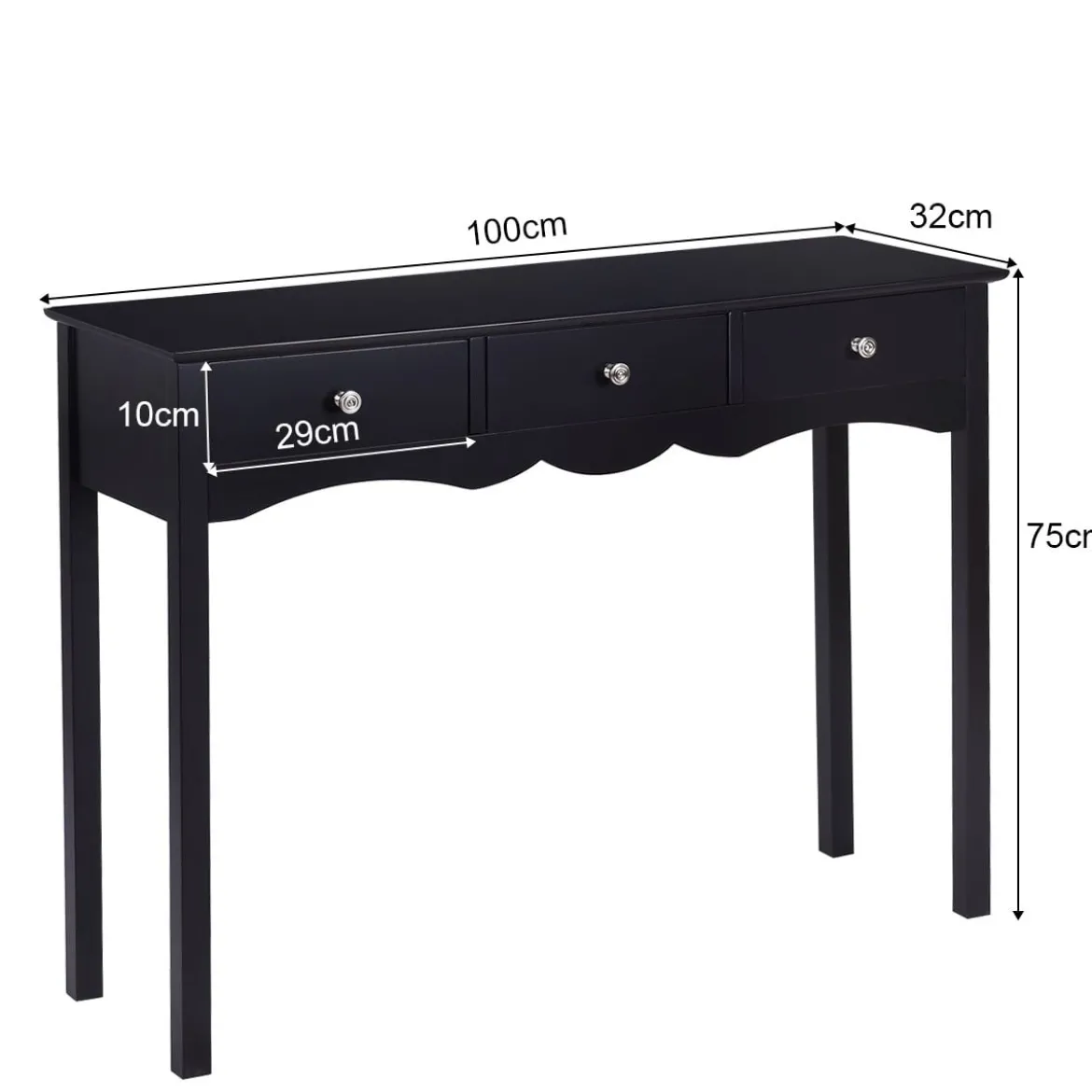 Computerschreibtisch Moderner Einfacher Konsolentisch mit 3 Schubladen 100x 32 x 75 cm Schwarz