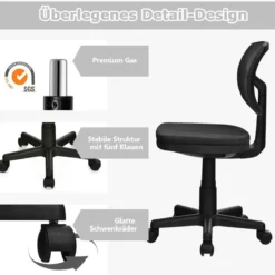 Computerstuhl höhenverstellbar Low-Back-Bürostuhl moderner Lederstuhl 50 x 50 x 79-91 cm Schwarz