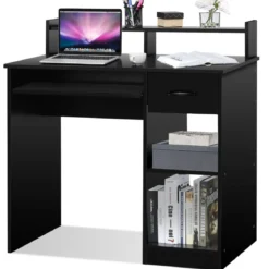 Computertisch Ablage Schreibtisch Bürotisch Laptoptisch mit Aufbewahrungsschublade Schwarz