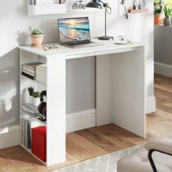 Computertisch 90 cm Schreibtisch mit Bücherregal moderner und schlichter Home-Office-Schreibtisch Weiß