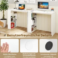 Computertisch 90 cm Schreibtisch mit Bücherregal moderner und schlichter Home-Office-Schreibtisch Weiß