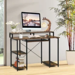Computertisch mit Ablagefächern Monitorständer Arbeittisch Schreibtisch 118 x 48 x 88 cm Schwarz + Braun
