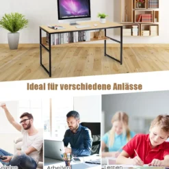 Computertisch mit Ablagefläche Metallstruktur Schreibtisch für Arbeitszimmer Office Schlafzimmer Natur