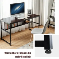Computertisch mit Ablagefläche Metallstruktur Schreibtisch für Arbeitszimmer Office Schlafzimmer Braun