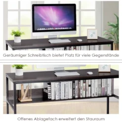 Computertisch mit Ablagefläche Metallstruktur Schreibtisch für Arbeitszimmer Office Schlafzimmer Braun