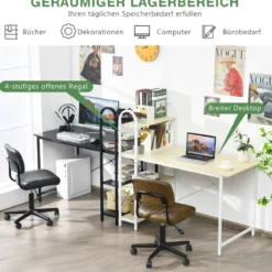 Computertisch mit Ablagefläche mit verstellbaren Untersetzern Bürotisch Homeoffice-Schreibtisch Weiß