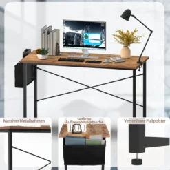 Computertisch mit Aufbewahrungsbeutel Schreibtisch aus Holz 119 X 51 X 76 cm (Rustikales Braun, L)