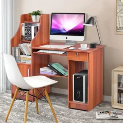 Computertisch mit Bücherregal Holzschreibtisch mit Ablagefächern und Schrank moderner Arbeitsplatz Schreibtisch für Arbeitszimmer Büro