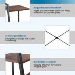 Computertisch mit 4 Regal Schreibtisch aus Holz & Metall mit Ablageflächen 98 x 50 x 118 cm Braun + Schwarz