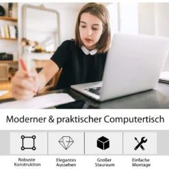 Computertisch Schreibtisch mit Bücherregal & Tastaturablage 91 x 50,5 x 136 cm Schwarz
