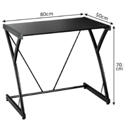 Computertisch Schreibtisch mit gehärteter Glasplatte Z-förmige Struktur 80 x 50 x 70,5 cm Schwarz