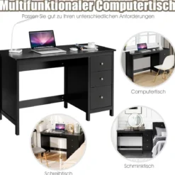 Computertisch Schreibtisch mit Schubladen Mehrzweck PC Tisch Arbeitstisch 120 x 50 x 75 cm Schwarz