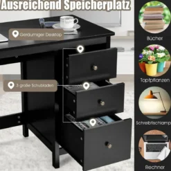 Computertisch Schreibtisch mit Schubladen Mehrzweck PC Tisch Arbeitstisch 120 x 50 x 75 cm Schwarz