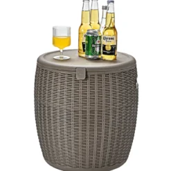 Cooler 45L Terrassentisch Eiskühler mit Deckel 3 in 1 Beistelltisch Ø40 x 43 cm Braun