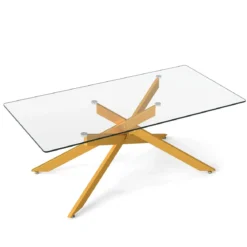 Couchtisch aus Gehärtetem Glas Rechteckiger Glastisch Moderner Kaffeetisch 120 x 60 x 45,5 cm Gold