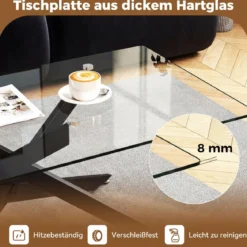 Couchtisch aus Gehärtetem Glas Rechteckiger Glastisch Moderner Kaffeetisch 120 x 60 x 45,5 cm Schwarz